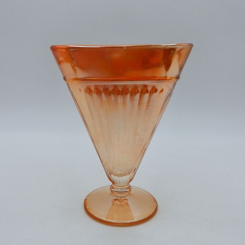 Carnival Glass Adam's Rib Marigold Fan Shape Vase 6.5 Inch Ribbed Vintage